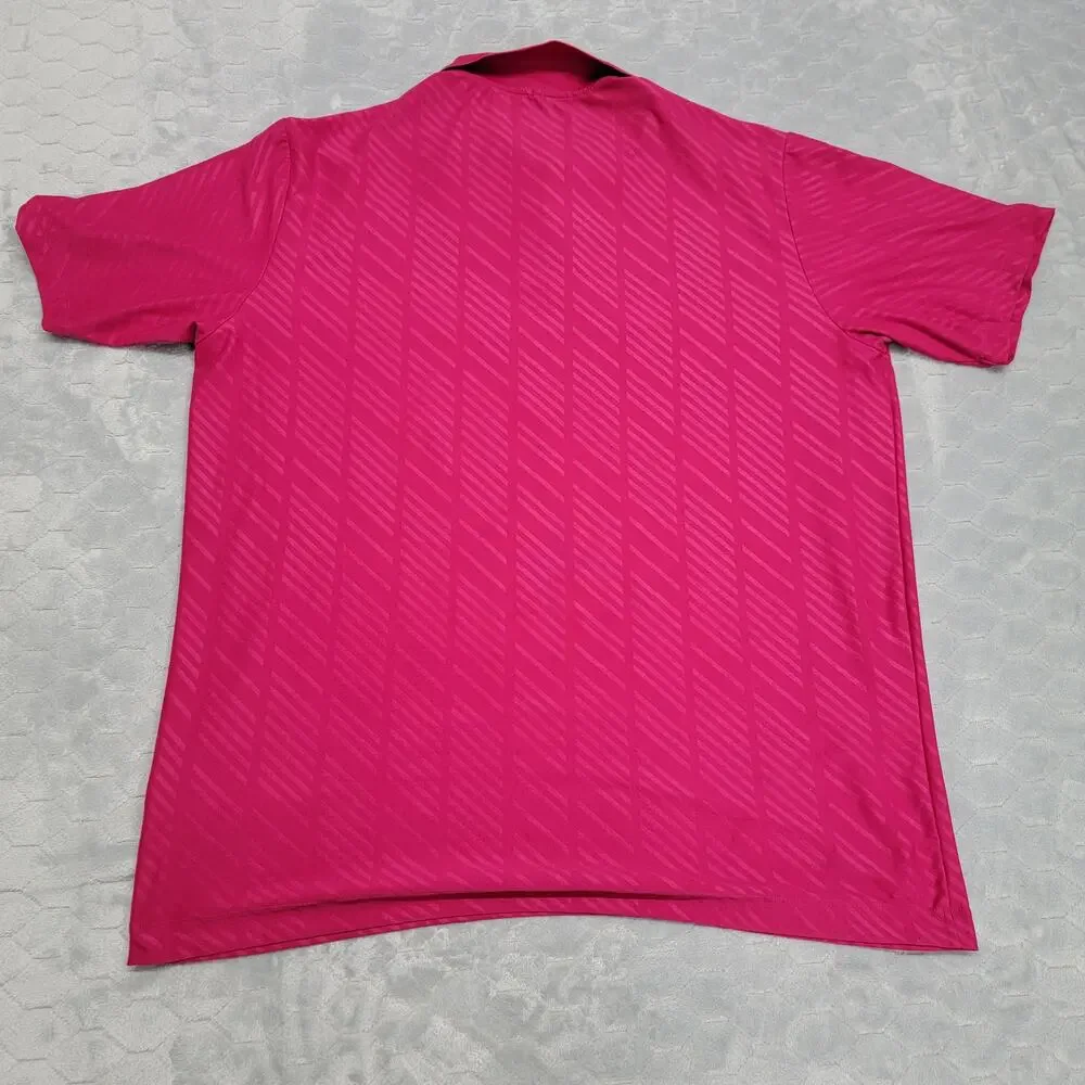 Nike Golf Dri-Fit Mens XL Pink Magenta Diagonal Stripe Short Sleeve Polo Shirt